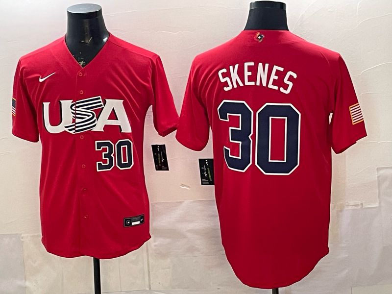 Men 2026 World Cub USA #30 Skenes Red Nike MLB Jersey style 007